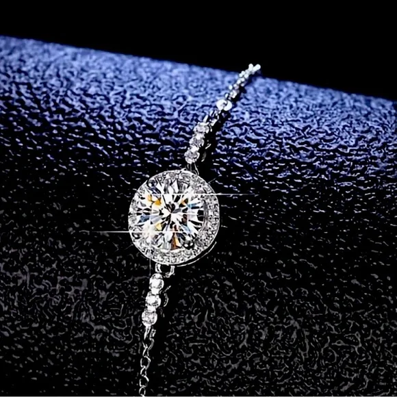 Moissanite Bracelet 1 CT Center Stone 925 Sterling Silver Platinum Plated Chain - Picture 3 of 14